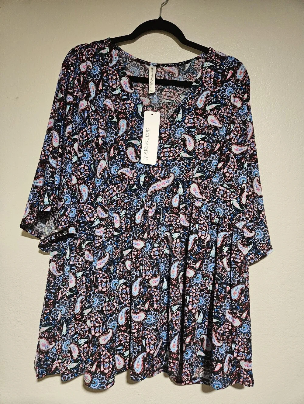 Plus-Size Paisley V-Neck Tunic Top - Navy/Multi